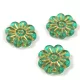 Cseh préselt virág gyöngy - Emerald Green Gold - 18mm