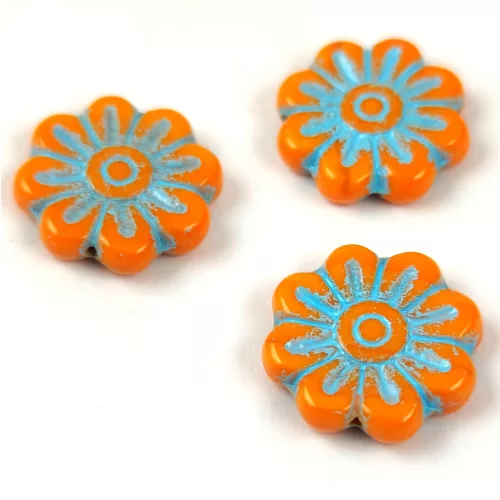 Cseh préselt virág gyöngy - Orange Turquoise Blue - 18mm