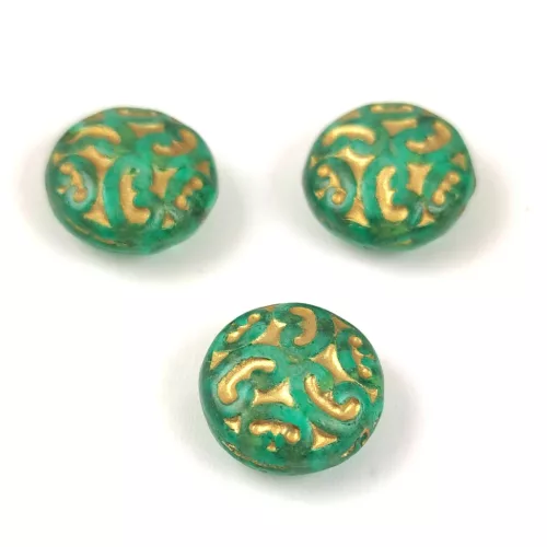 Cseh préselt lencse gyöngy - Crystal Matt Emerald Gold - 14mm