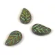 Czech Glass Bead - Elm Leaf - Green Travertine Lime - 14x9mm