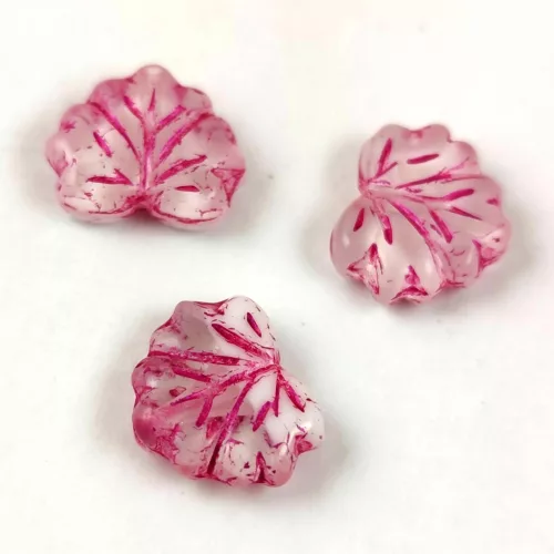 Czech Glass Bead - Maple Leaf - Alabaster Crystal Violet - 13x11mm