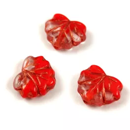 Czech Glass Bead - Maple Leaf - Red Crystal Copper - 13x11mm