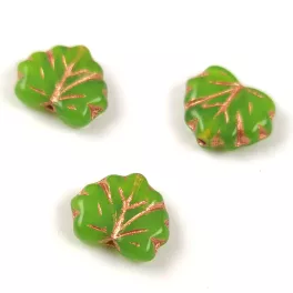   Czech Glass Bead - Maple Leaf - Opal Green Rose Gold - 13x11mm