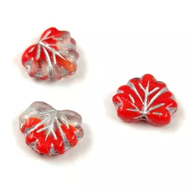Czech Glass Bead - Maple Leaf - Red Crystal Silver - 13x11mm