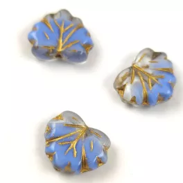   Czech Glass Bead - Maple Leaf - Sapphire Crystal Gold - 13x11mm