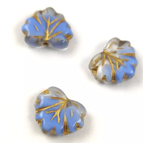 Czech Glass Bead - Maple Leaf - Sapphire Crystal Gold - 13x11mm