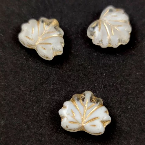 Czech Glass Bead - Maple Leaf - Alabaster Crystal Gold - 13x11mm