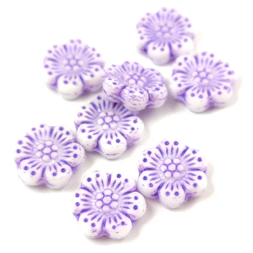 Cseh préselt gyöngy - hosszában fúrt virág - Alabaster Purple - 14mm