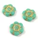 Csehpreselt gyöngy - hosszában fúrt virág - Turquoise Green Gold - 14mm