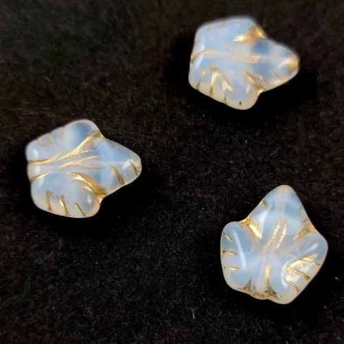 Czech Glass Bead - Grape Leaf - Opal White Gold - 16x14mm
