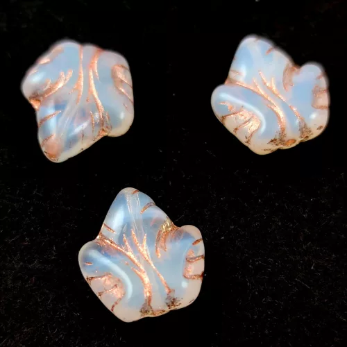 Czech Glass Bead - Grape Leaf - Opal White Copper - 16x14mm