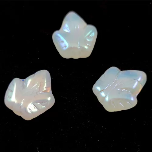 Czech Glass Bead - Grape Leaf - Opal White Full AB - 16x14mm