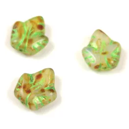   Czech Glass Bead - Grape Leaf - Opal White Travertine Lime - 16x14mm