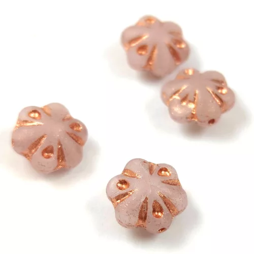 Cseh préselt üveg gyöngy - Folk Flower - Matt Rose Gold - 11mm