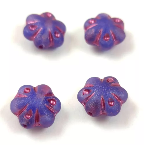 Cseh préselt üveg gyöngy - Folk Flower - Matt Sapphire Violet - 11mm