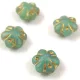 Cseh préselt üveg gyöngy - Folk Flower - Matt Opal Turquoise Green Gold - 11mm