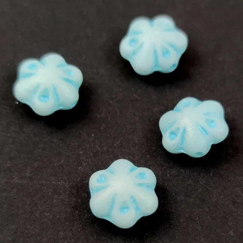 Cseh préselt üveg gyöngy - Folk Flower - Matt Alabaster Aqua AB - 11mm