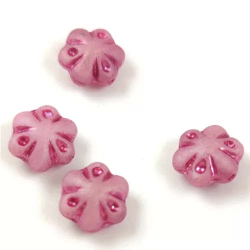 Cseh préselt üveg gyöngy - Folk Flower - Matt Pink Violet AB - 11mm