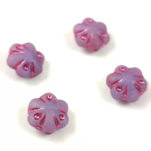 Cseh préselt üveg gyöngy - Folk Flower - Matt Purple Violet - 11mm