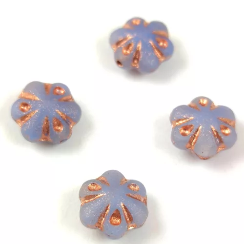 Cseh préselt üveg gyöngy - Folk Flower - Matt Light Sapphire Rose Gold - 11mm