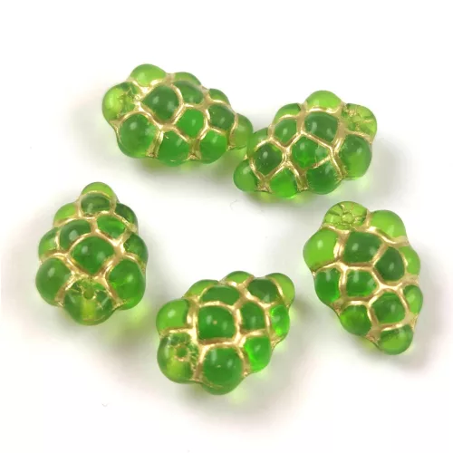 Cseh üveg gyöngy - Grape - Transparent Green Gold - 16x11mm