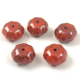 Cseh üveg gyöngy - Melon - Orange Blue Marble - 8x11mm