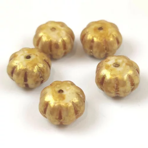 Cseh üveg gyöngy - Melon - Alabaster Brown Bronze - 8x11mm