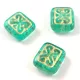 Cseh préselt gyöngy - hosszában fúrt inka párna - Crystal Emerald Gold - 11x12mm