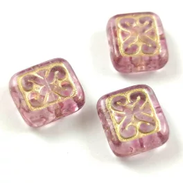   Cseh préselt gyöngy - hosszában fúrt inka párna - Crystal Light Amethyst Gold - 11x12mm