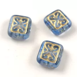   Cseh préselt gyöngy - hosszában fúrt inka párna - Crystal Light Sapphire Gold - 11x12mm