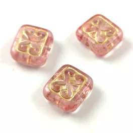   Cseh préselt gyöngy - hosszában fúrt inka párna - Crystal Light Rose Gold - 11x12mm