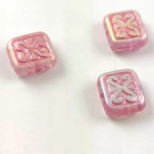 Cseh préselt gyöngy - hosszában fúrt inka párna - Crystal Light Rose AB - 11x12mm