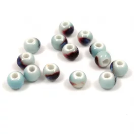 Porcelán gyöngy - golyó - Light Sky Blue Bordeaux - 7x6mm