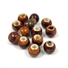 Porcelán gyöngy - golyó - Saddle Brown - 7x8mm