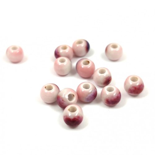 Porcelán gyöngy - golyó - Pink - 7x6mm
