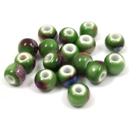 Porcelán gyöngy - golyó - Green - 7x6mm