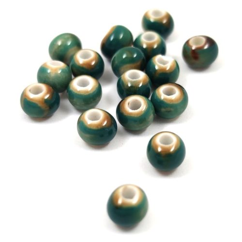 Porcelán gyöngy - golyó - Turquoise Green - 7x6mm