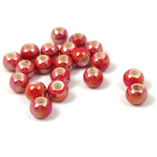 Porcelán gyöngy - golyó - Iridescent Red - 5x6mm