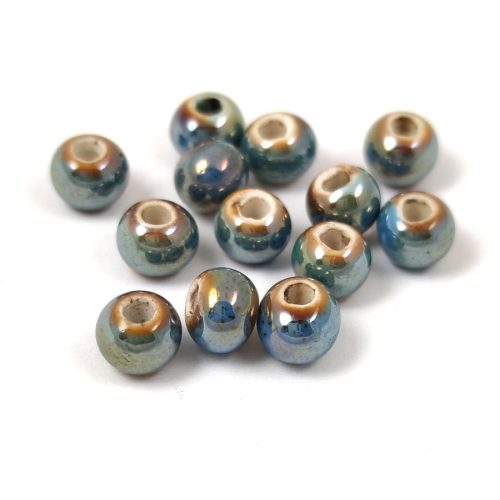 Porcelán gyöngy - golyó - Iridescent Slate Blue - 5x6mm