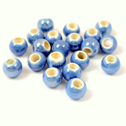 Porcelán gyöngy - golyó - Iridescent Cornflower Blue - 5x6mm