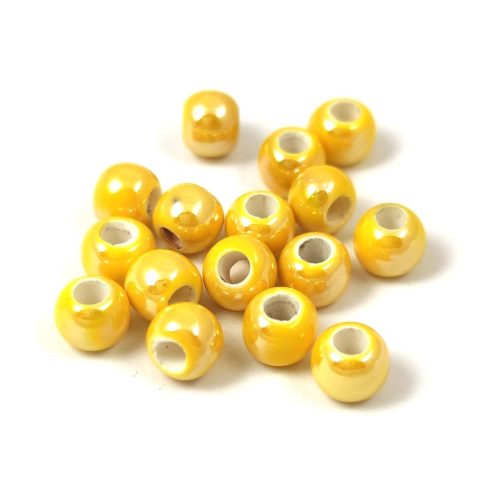 Porcelán gyöngy - golyó - Iridescent Yellow - 7x6mm