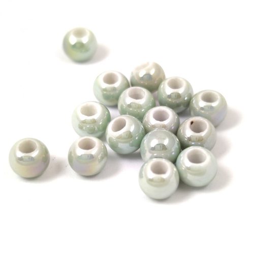 Porcelán gyöngy - golyó - Iridescent Light Mint - 7x6mm