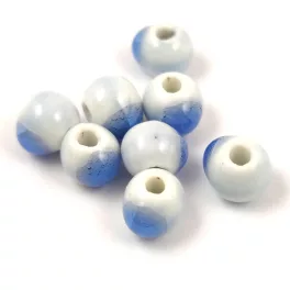   Porcelán gyöngy - golyó - Alabaster Cracked Blue - 10x12mm