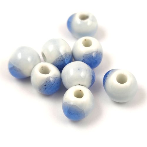 Porcelán gyöngy - golyó - Alabaster Cracked Blue - 10x12mm