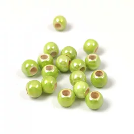 Porcelán gyöngy - golyó - Iridescent Green Apple - 7x6mm