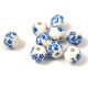 Porcelán gyöngy - golyó - Blue Flower - 8mm