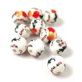 Porcelán gyöngy - golyó - Hearts - 8mm