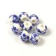 Porcelán gyöngy - golyó - Royal Blue Flower - 8mm