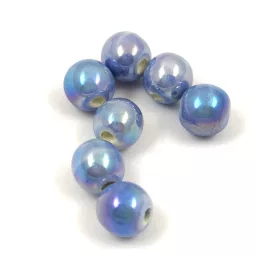 Porcelán gyöngy - golyó - Iridescent Light Sapphire - 8mm