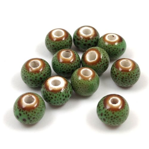 Porcelán gyöngy - golyó - Green Brown - 8x7mm